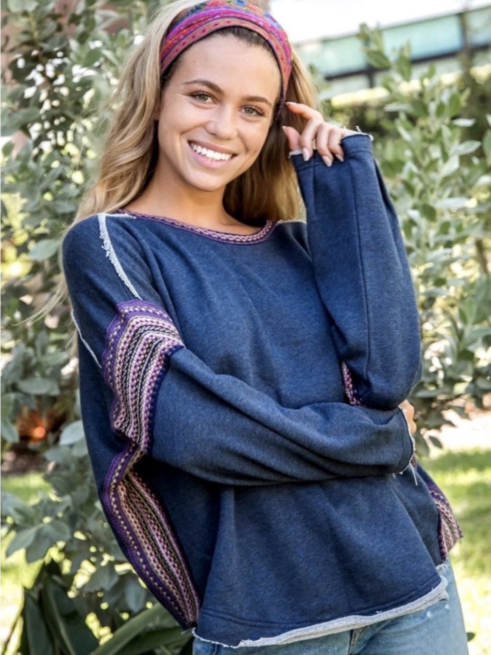 Natural Life Knit Trim Oversized Sweatshirt